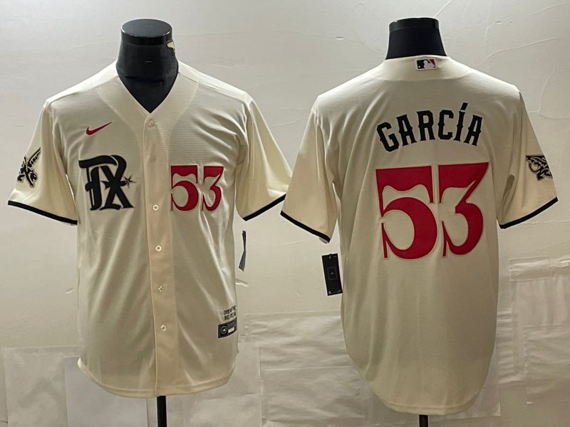 Men Texas Rangers #53 Garcia Nike Cream 2023 City Connect MLB Jersey style 1